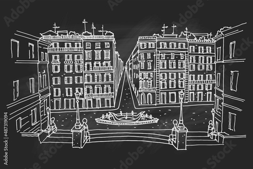 vector sketch of the Spanish Steps in Rome.