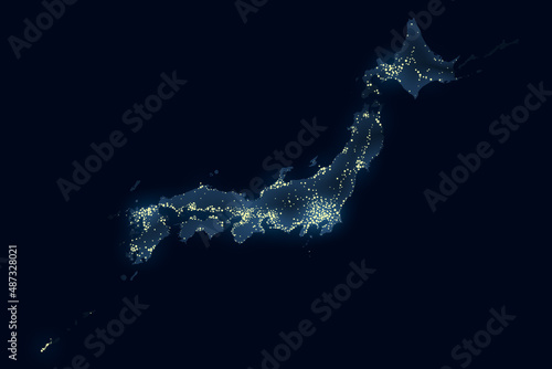 宇宙から見た日本列島の夜のイメージイラスト