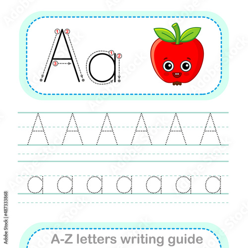 Letter Writing Guide. Worksheet Tracing letters A,. Uppercase and lowercase letter English alphabet