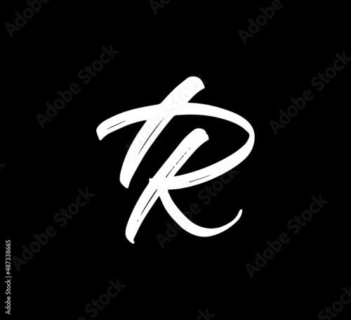 White Vector Letters Logo Brush Handlettering Calligraphy Style In Black Background Initial tr
