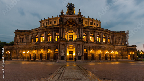 Semper Opera House at dusk, Dresden. Germany