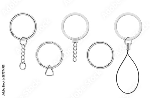 Realistic metallic keychain holders collection vector illustration silver trinket keyring, keyholder