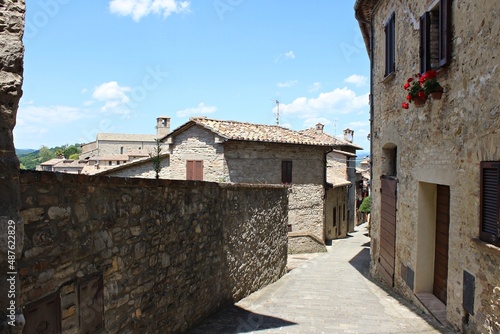 Italy, Umbria: Foreshortening of small Village of Montone.