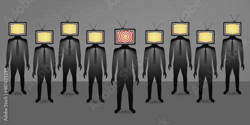 a mans with a TV instead of a head. the concept of the influence of media and media on a person's worldview.