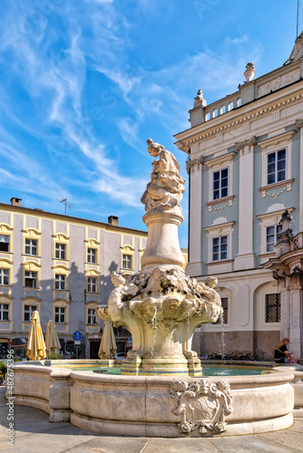 The Wittelsbacherbrunnen fountain at the Residenzplatz in Passau, Bavaria, Germany