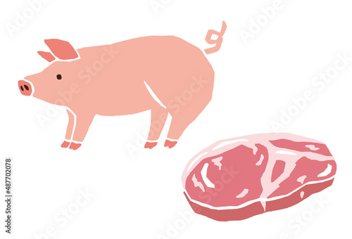 豚と豚肉 レトロなベクターイラスト