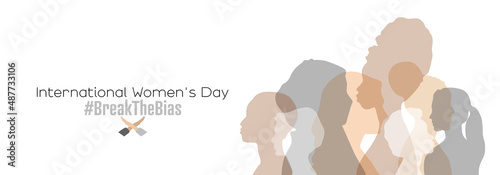 International Women's Day banner. #BreakTheBias Women of different ages stand together.