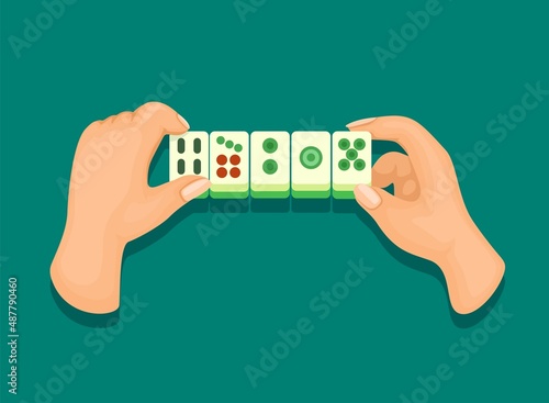 Hand playing mahjong symbol cartoon illustration vector