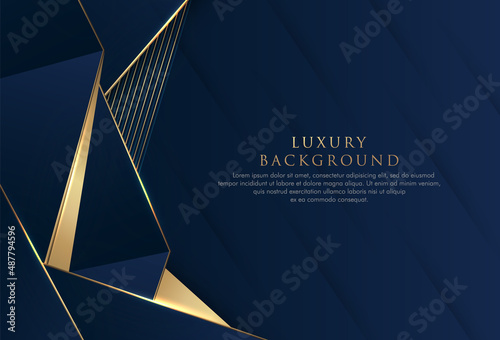 Abstract polygonal pattern luxury golden line with dark navy blue template background. Luxury and elegant. Overlay of geometric shape. Vector illustration