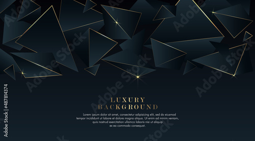 Abstract polygonal pattern luxury dark blue background with triangle pattern and gold lines. Overlapping geometric design. Modern elegant style. Suit for wallpaper, posters, advertising, banner.