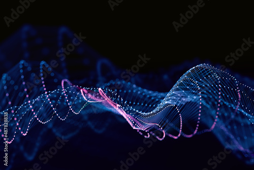 Estructura de conexión. Fondo de la ciencia y tecnologia . Ilustración 3d. Malla o red con líneas y formas geométricas. Redes neuronales y ciencia de datos