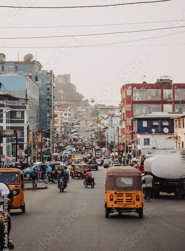 busy street in Central Monrovia, Liberia in West Africa