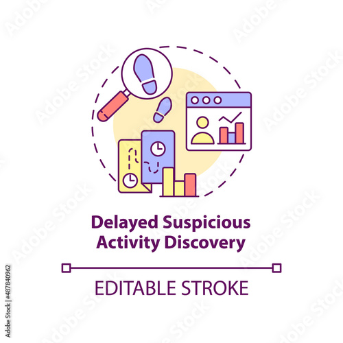 Delayed suspicious activity discovery concept icon. BPA challenges abstract idea thin line illustration. Isolated outline drawing. Editable stroke. Arial, Myriad Pro-Bold fonts used