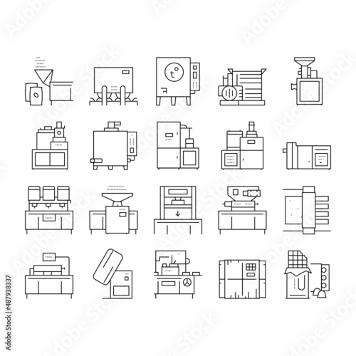Chocolate Production Collection Icons Set Vector .