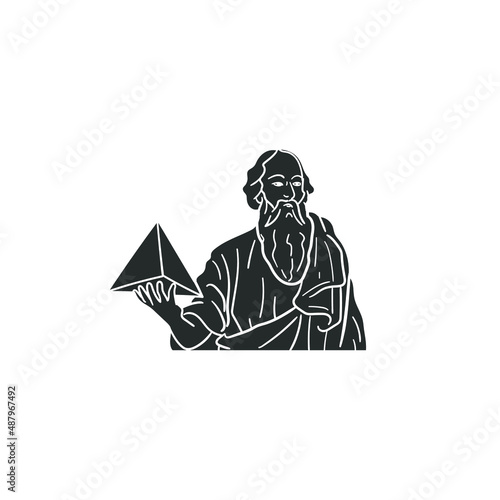 Pythagoras Icon Silhouette Illustration. Mathematician Greek Historic Vector Graphic Pictogram Symbol Clip Art. Doodle Sketch Black Sign.
