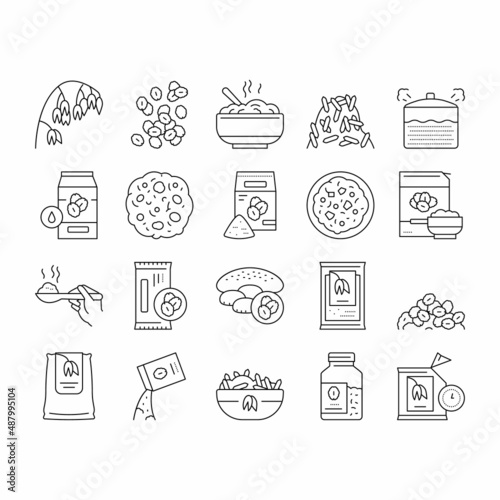 Oatmeal Nutrition Collection Icons Set Vector .