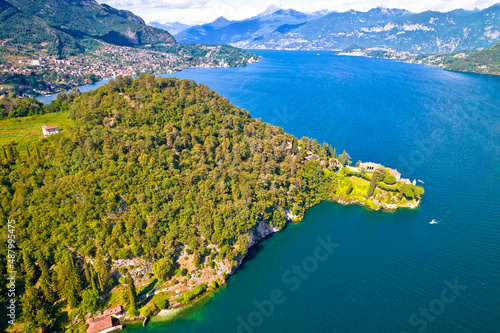 Villa Balbianello and Lake Como aerial view, Town of Lenno