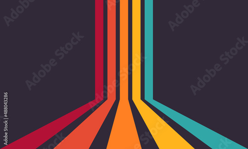 Perspective retro lines background. Colourful stripes on dark background vector