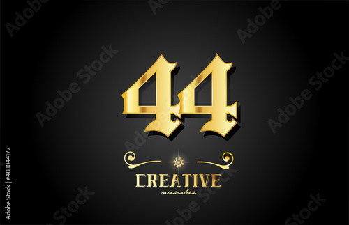 golden 44 number icon logo design. Creative template for business