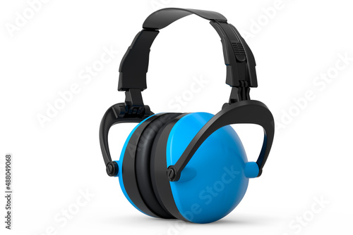 Protective blue earphones muffs isolated on a white background