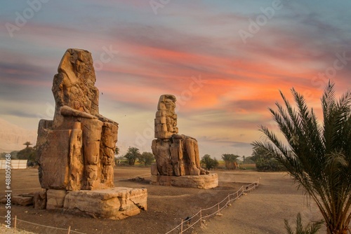 Famous colossi of Memnon, giant sitting statues, Luxor