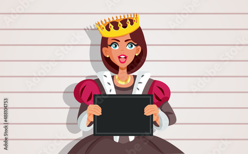 Bad Criminal Princess Mugshot Vector Cartoon Illustration