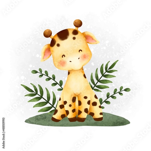 Watercolor animal cute safari giraffe 
