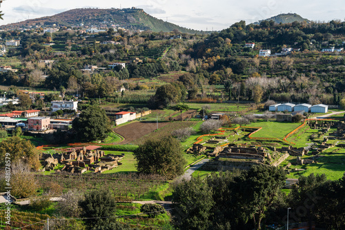 The lower city of Cumae seen from the acropolis at Cumae archaeological park, Pozzuoli, Italy