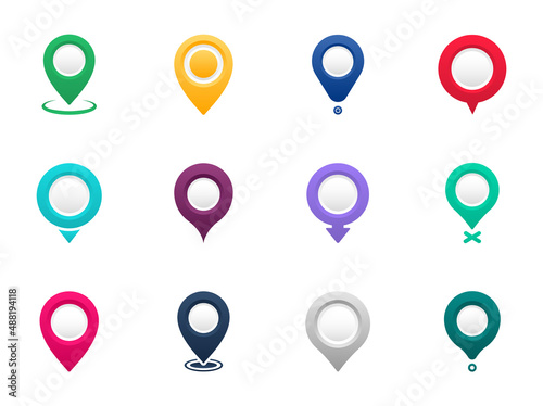 Map pointers icon set. Сollection of colorful location pins. Map pointer GPS location. Vector illustration