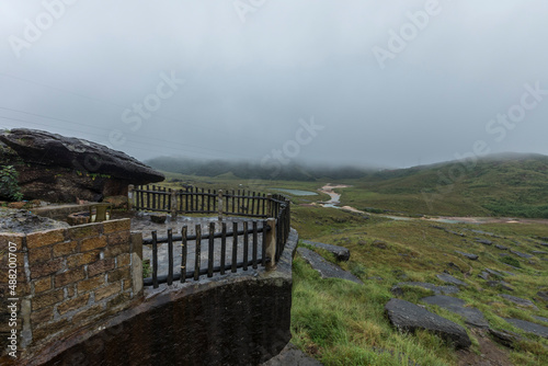 Monsoon Landscape of Sohra seen from hotel Sai Mika , Cherrapunji , Meghalaya, India