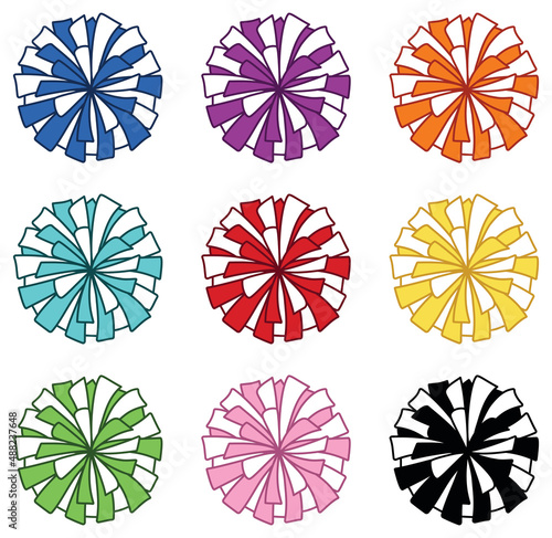 Cheerleader Pom-Poms Color Clipart Set