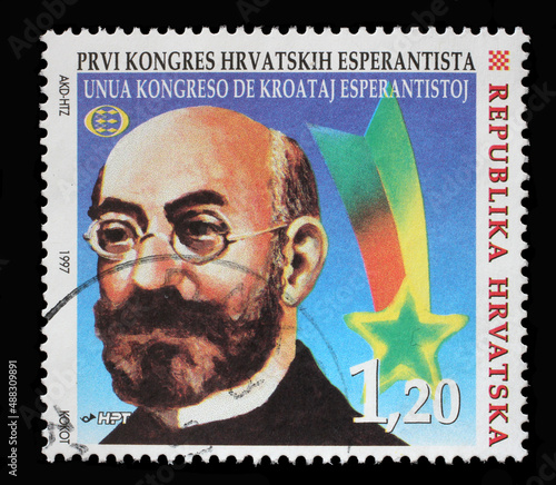 A stamp printed in Croatia shows Ludwik Lejzer Zamenhof, First Congress of Croatian Esperantists, circa 1997