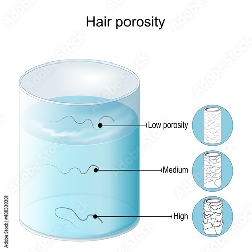 hair porosity test. Hair float in glass with water.