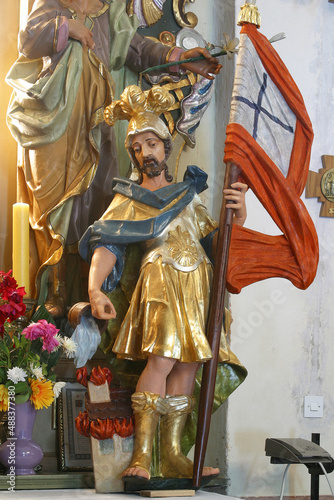 St. Florian, statue on the altar Our Lady of Sorrows in the parish church of St. Peter in Saint Peter Mreznicki, Croatia