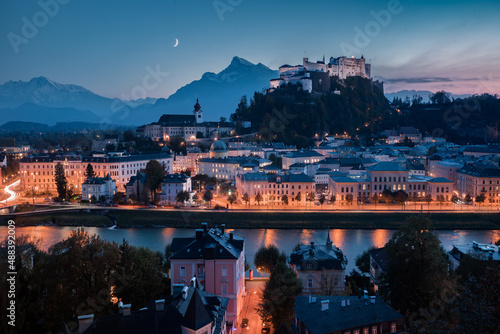 Old town of Salzburg at twilight, Austria