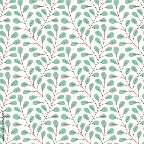Seamless pattern with turquoise leaves plants
