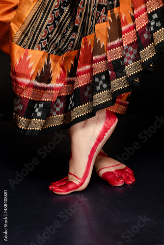 close up of foofsteps of indian classical dancer