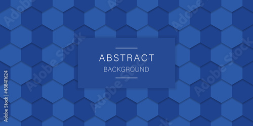 Embossed Hexagonal Blue Futuristic Pattern. Blue Abstract Hexagon Background. Digital Blank Blue Banner for Technology, Science, Chemistry. Modern Wallpaper Design. Vector Illustration