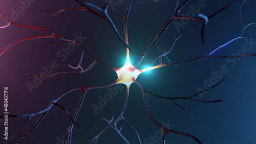 Neuron signal transfer from low to high activity 3D rendered