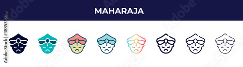 maharaja icon in 8 styles. line, filled, glyph, thin outline, colorful, stroke and gradient styles, maharaja vector sign. symbol, logo illustration. different style icons set.