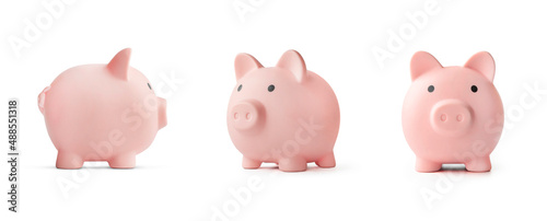 concept of preserving and saving money. Pink piggy bank isolated on white