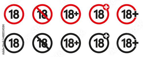 warnings minors 18 years, black red badges white, illustration