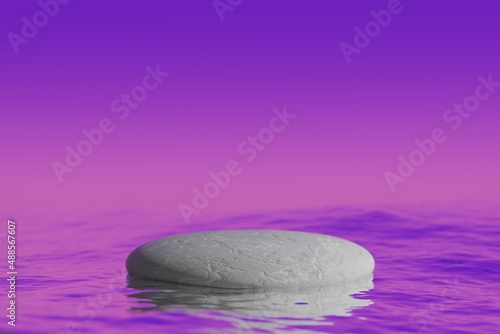 Natural stone podium with texture in water purple background 3d illustration