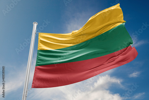 Lithuania Flag is Waving Against Blue Sky