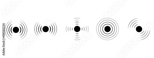 Radar black icons set. Reception satellite signal. Sound, radio or vibration waves. Simple, round, isolated sign. Vector illustration.