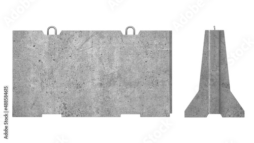 3D render of concrete road parapet isolated on white background (safety barriers)
