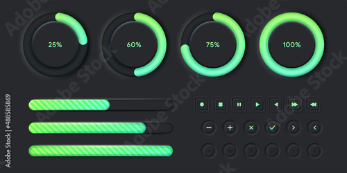 loading bar icon neumorphic set UI UX black style elements download progress load status collection
