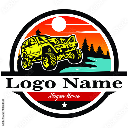 Adventure off-road vehicle logo, sticker template