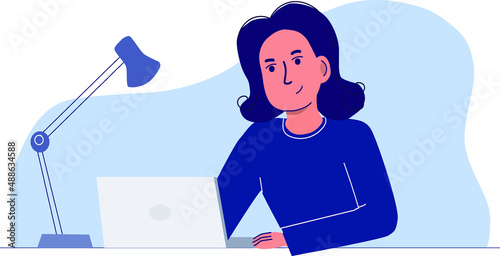 vector image of a woman working at a computer in flat style work at home