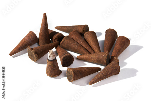 Incense cones for aromatherapy isolated on white background. Set of traditional natural incense cones 